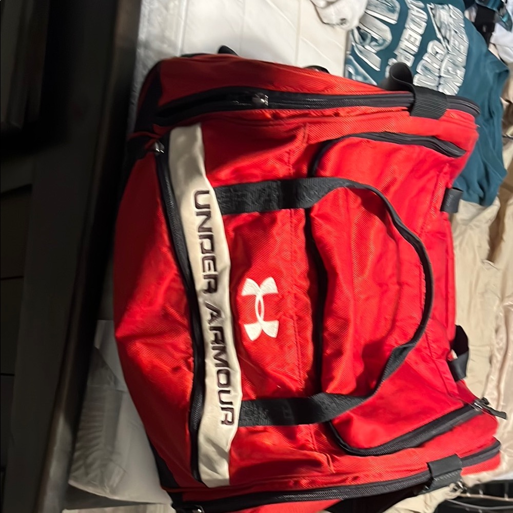 Under Armour Red Duffel Bag with White Logo